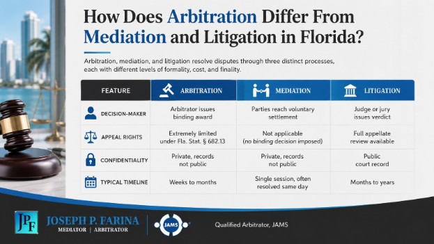 How Does Arbitration Differ From Mediation and Litigation in Florida?
