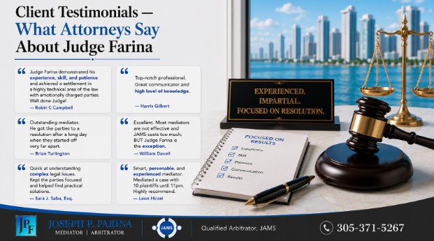Client Testimonials — What Attorneys Say About Judge Farina