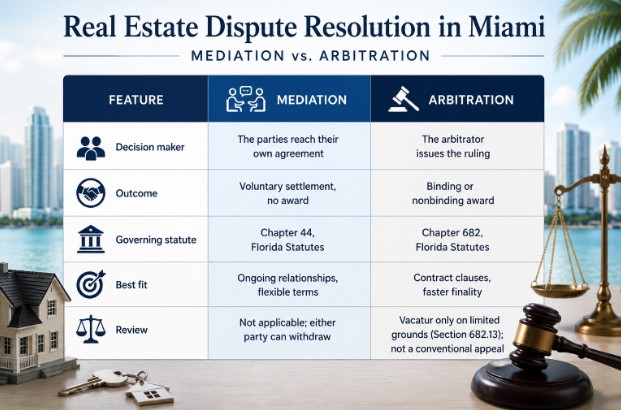What Is Real Estate Arbitration and How Does It Differ From Mediation in Miami?